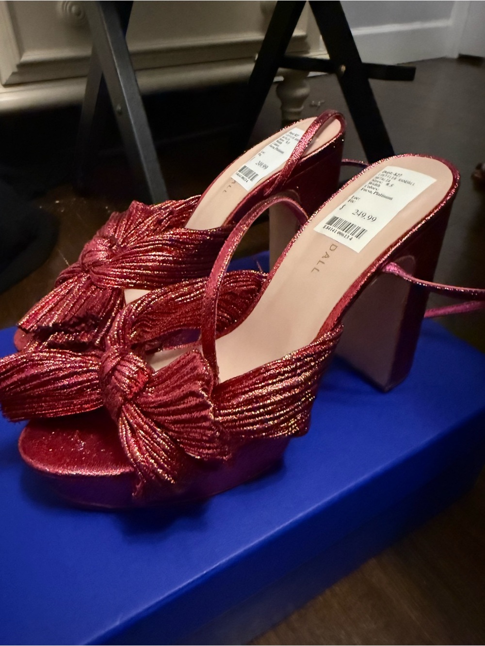 Loeffler Randall Metallic Red Knotted Platform Slingback Heels